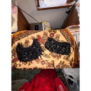 2 Black Beaded Gemstone Evening Bag Set Hobo Clutch Kiss Lock Formal Glam 2pc